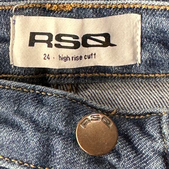 RSQ SZ 24 High-Rise Cuff Jean Shorts Stretch Zip-Fly Stretch Pockets Blue - Picture 5 of 7